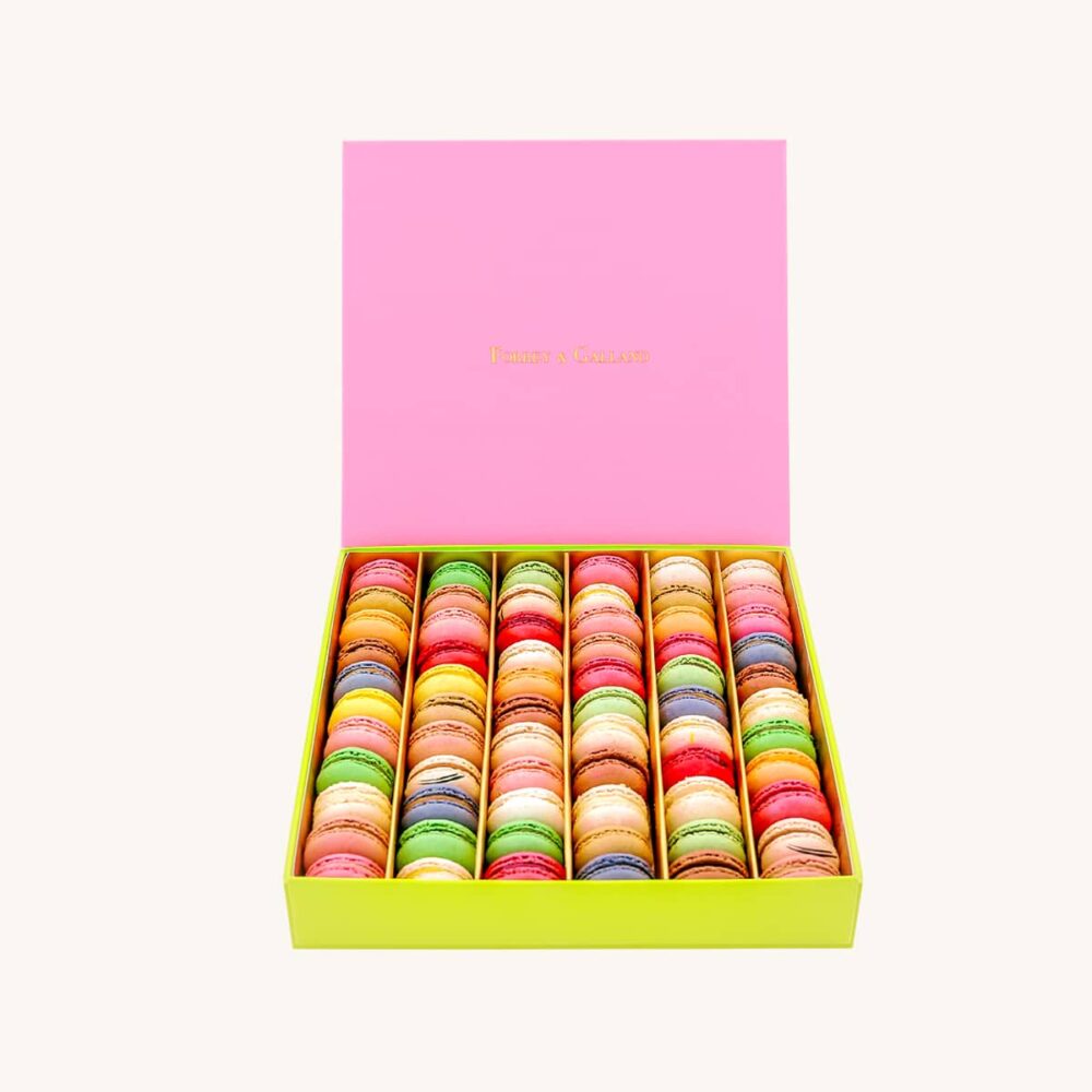 Forrey & Galland elegant gift box filled with 54 pieces of handmade mini premium macarons