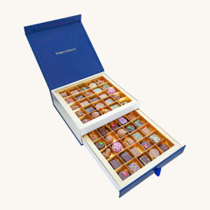 Forrey & Galland luxury leather chocolate box filled with 50 pieces of French premium chocolates.