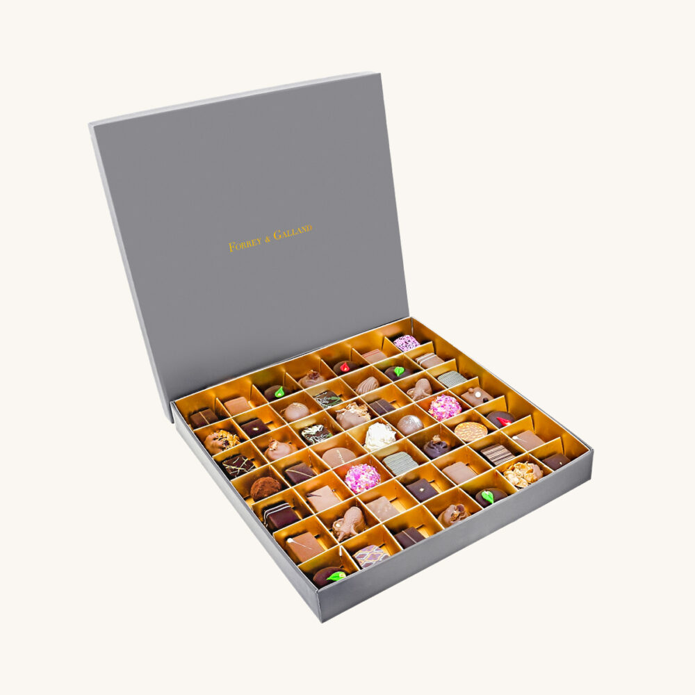 Forrey & Galland luxury chocolate box filled with 49 pieces of premium handmade chocolates.