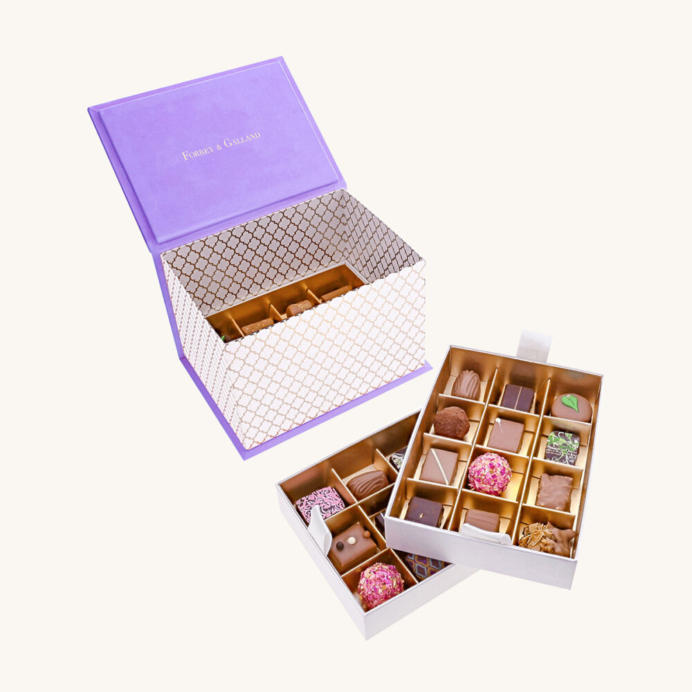 Forrey & Galland iconic may chocolate box filled with 36 pieces of premium handmade chocolates.