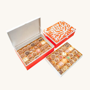 Forrey & Galland luxury silk chocolate box filled with 48 pieces of premium handmade chocolates.