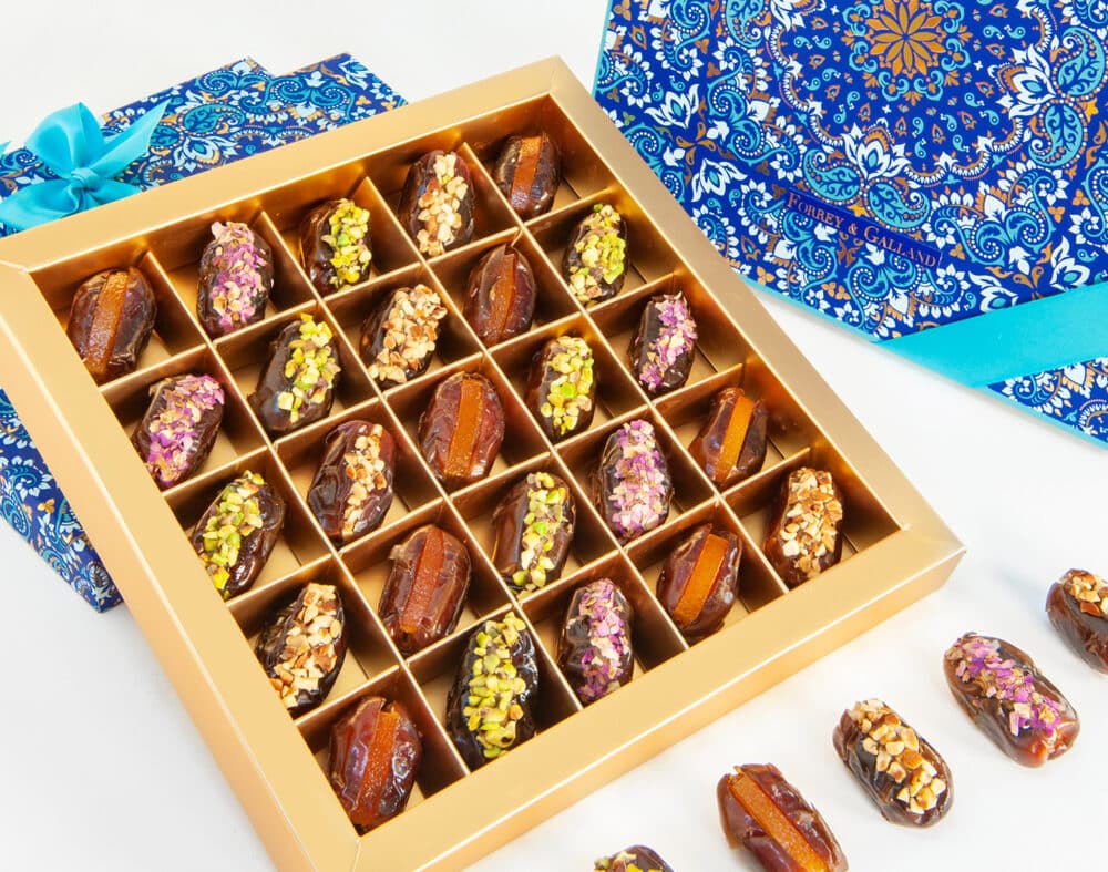 Dates infused with a variety of flavours in a gift box