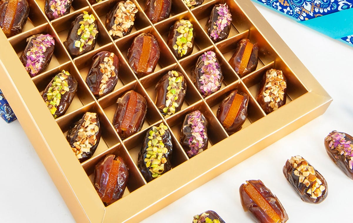 embellished dates in a box