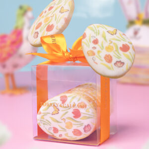 Egg-shaped printed cookies for Easter