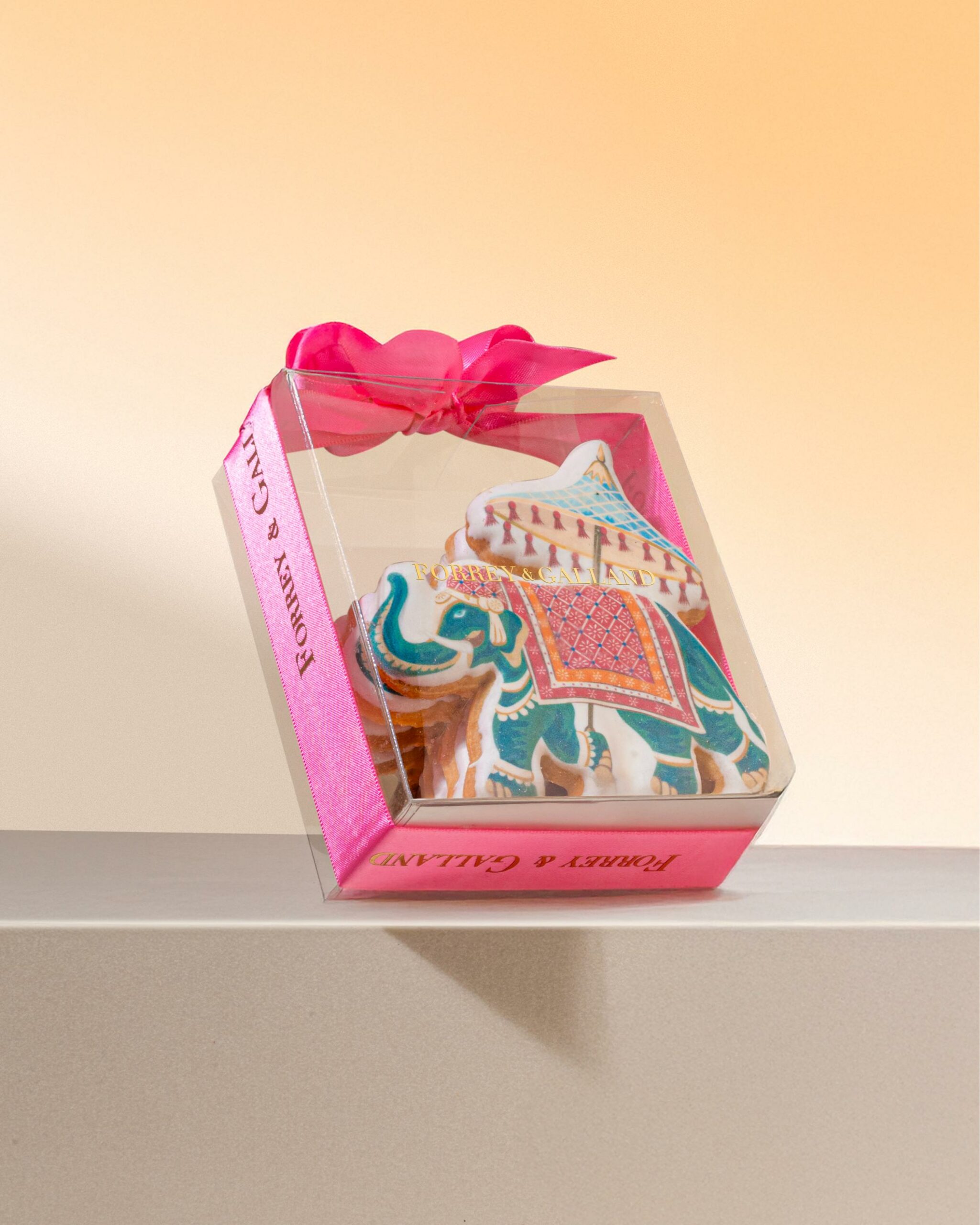 Royal Elephant Cookies hand-decorated orange sablé by Forrey & Galland