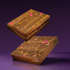 Wooden Festive Chocolate Box filled with assorted handcrafted chocolates by Forrey & Galland