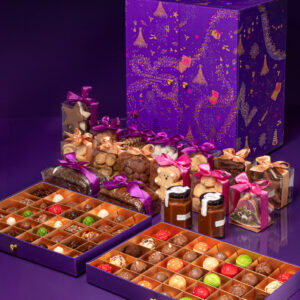 The Grand Festive Cabinet by Forrey & Galland – luxury festive chocolate cabinet with truffles, pralines, cookies and gourmet treats for gifting.