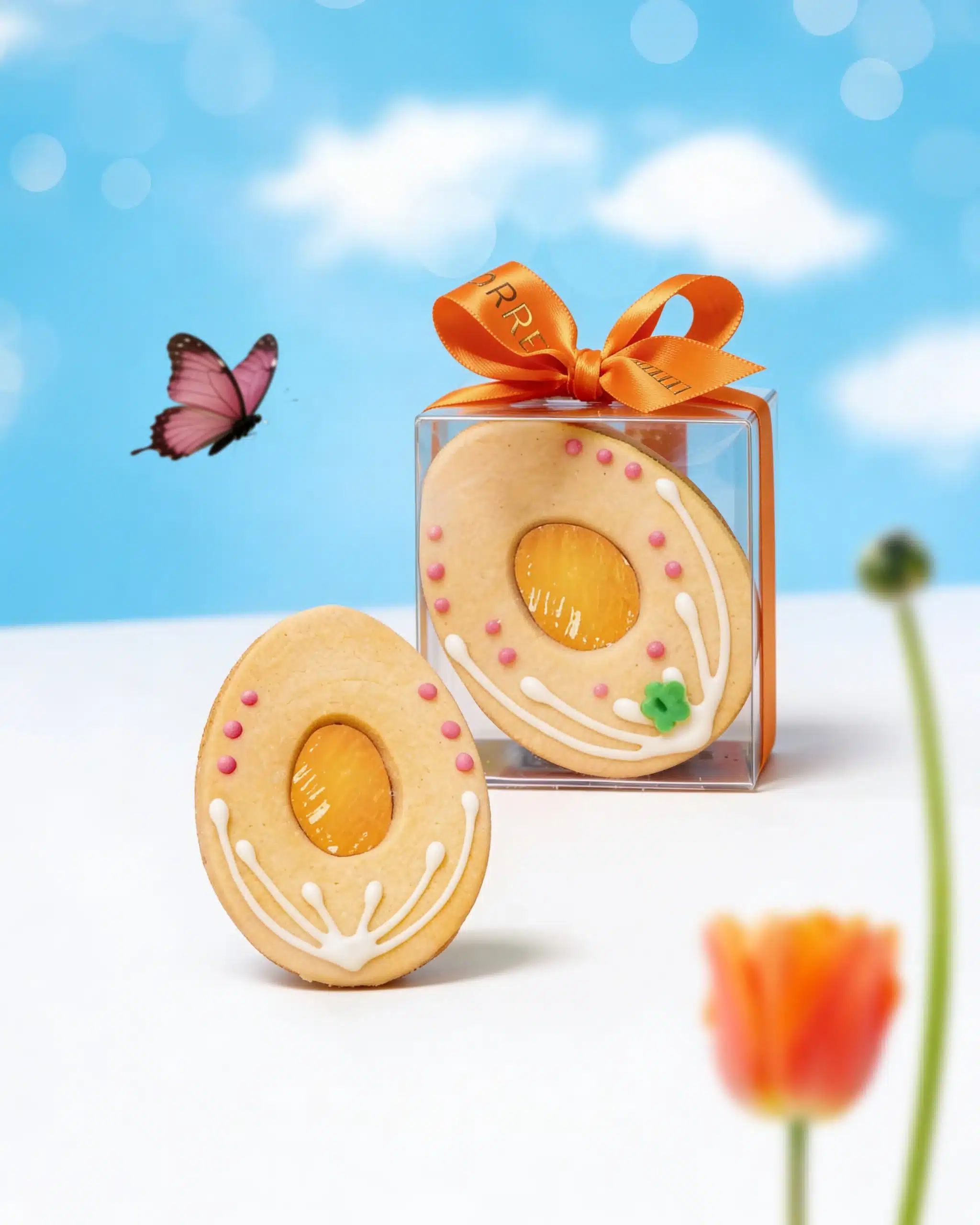 Handmade Easter egg-shaped cookies topped with apricot