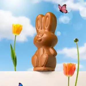 Handcrafted Easter chocolate rabbit filled with praline
