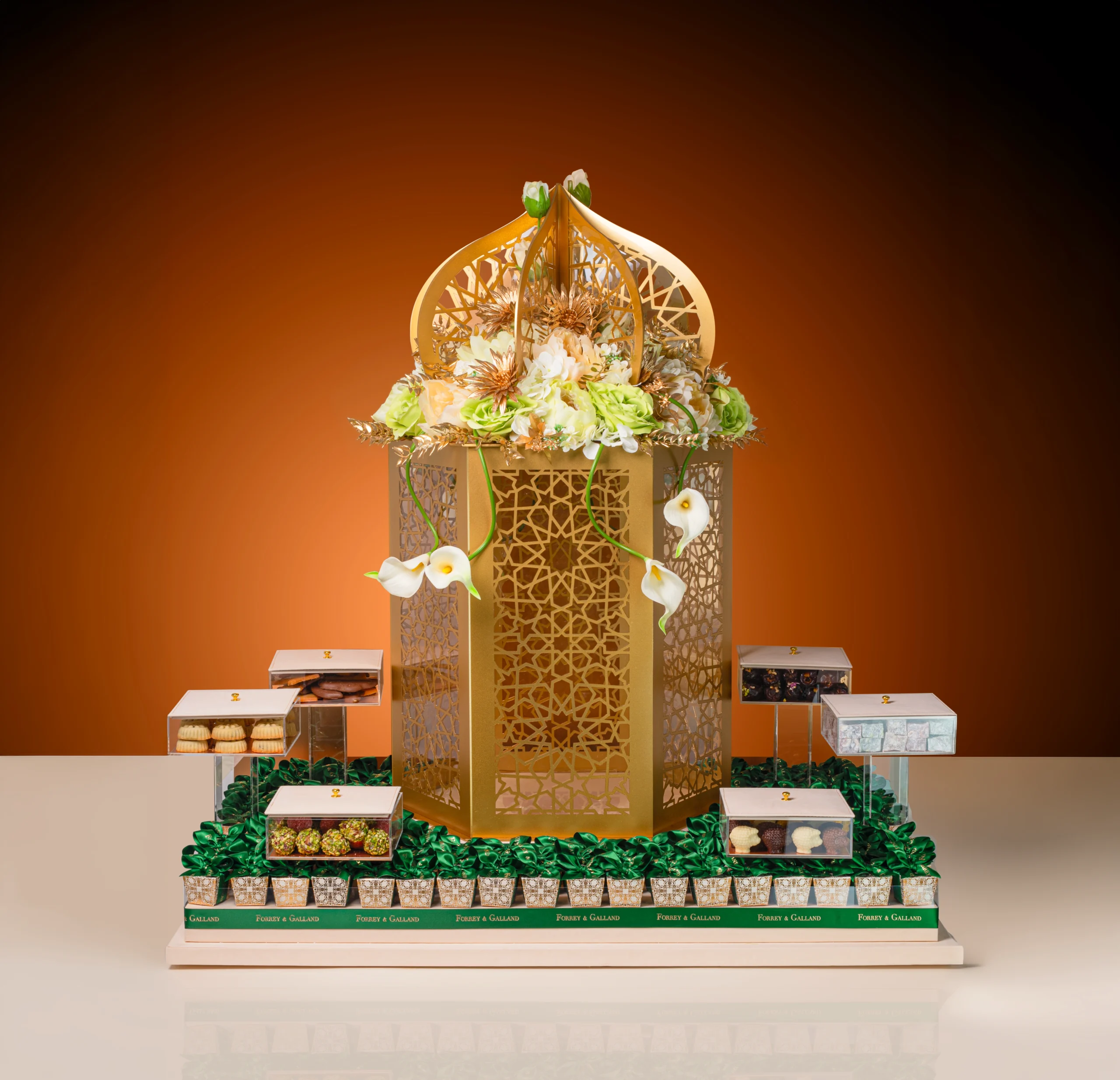 Emerald Courtyard Collection by Forrey & Galland with luxury chocolates, dates and Eid Al Adha gifts