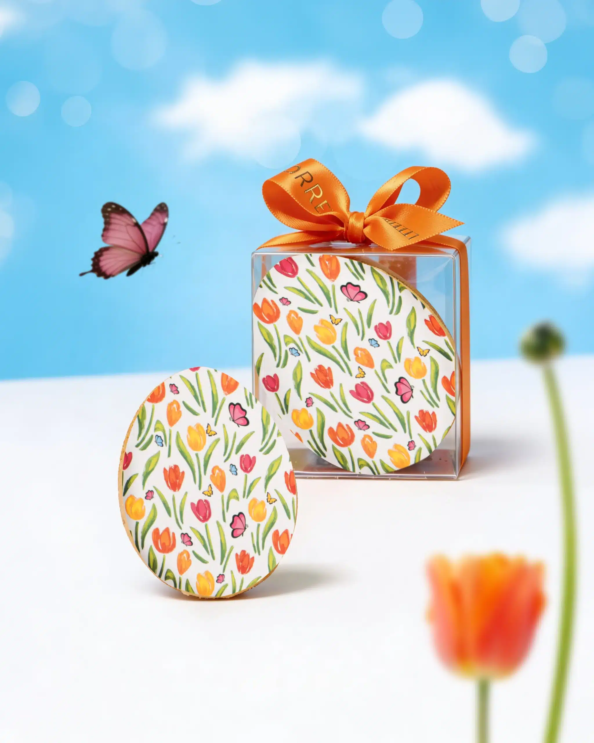 Handmade Easter egg cookies with spring-themed patterned decoration