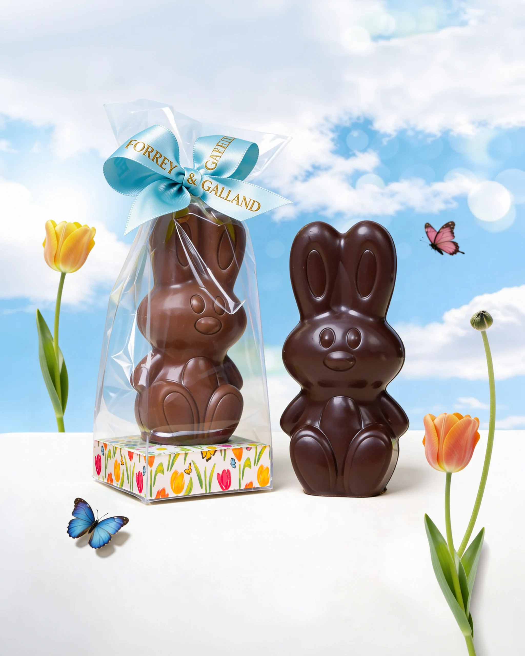 Mini milk chocolate Easter rabbit in a clear gift sachet with ribbon