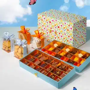 Luxury Easter treasure chest gift box with handcrafted chocolates and gourmet cookies