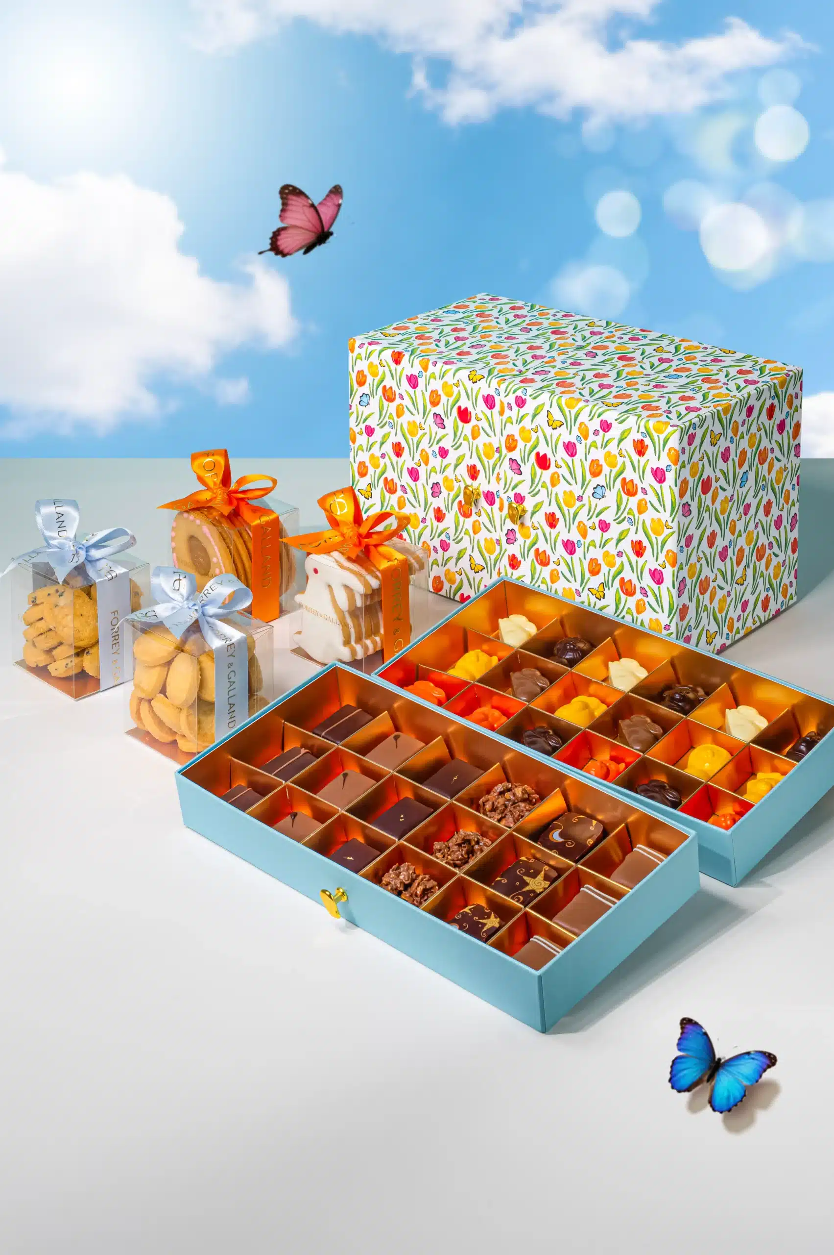 Luxury Easter treasure chest gift box with handcrafted chocolates and gourmet cookies